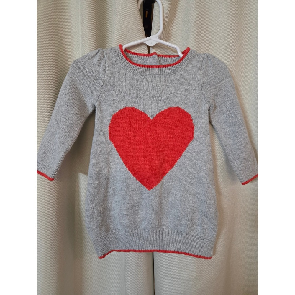 Gymboree Baby Girls Gray Red Heart Knit Sweater Dress 6-12 Months
